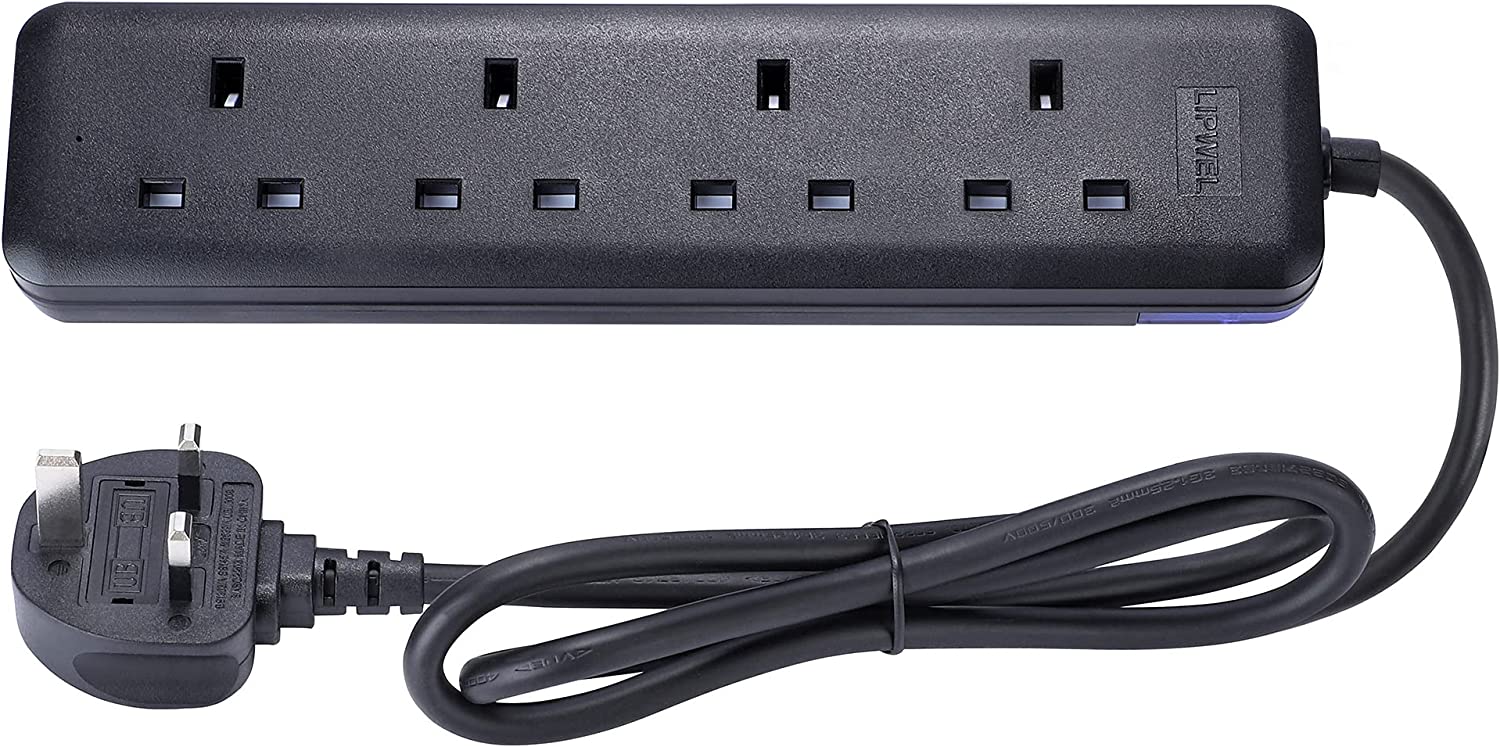 Bild von LIPWEL Extension Lead Plug Extension Cord Black Power Strip 4 Way Socket Multi Plug 1m 2m Extension Electric Cable Multi Socket Plug Adapter PC Accessories with Indicator for Multiple Devices