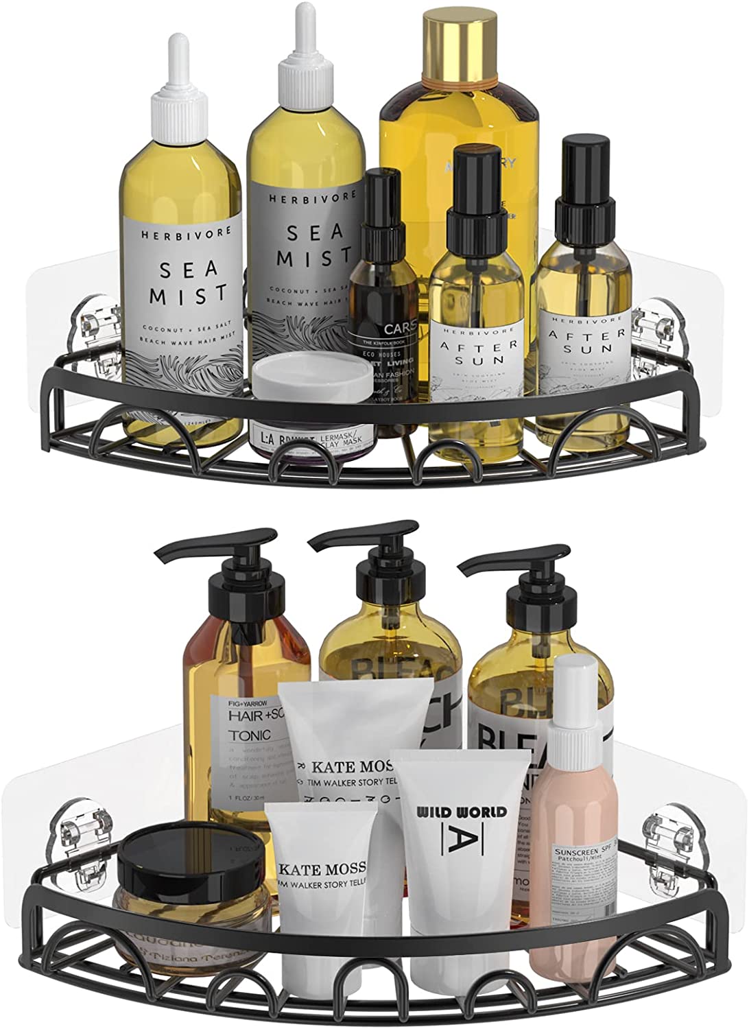 Bild von Corner Shower Caddy, Cosicosy Adhesive Bathroom Corner with 4 Built-in Hooks Wall Mounted Shower Shelf Bathroom Accessories Storage Organizer Kitchen Rack No Drilling – 2 Pack (Black)