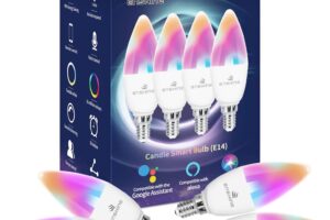 Produktbild von Smart Candle Bulb, ENSHINE E14 LED WiFi Light Bulbs, Compatible with Alexa and Google Home, Dimmable&Tunable White and Multi Colours, APP Remote Control, 5W (40W), 470LM, No Hub Required (Pack of 4)