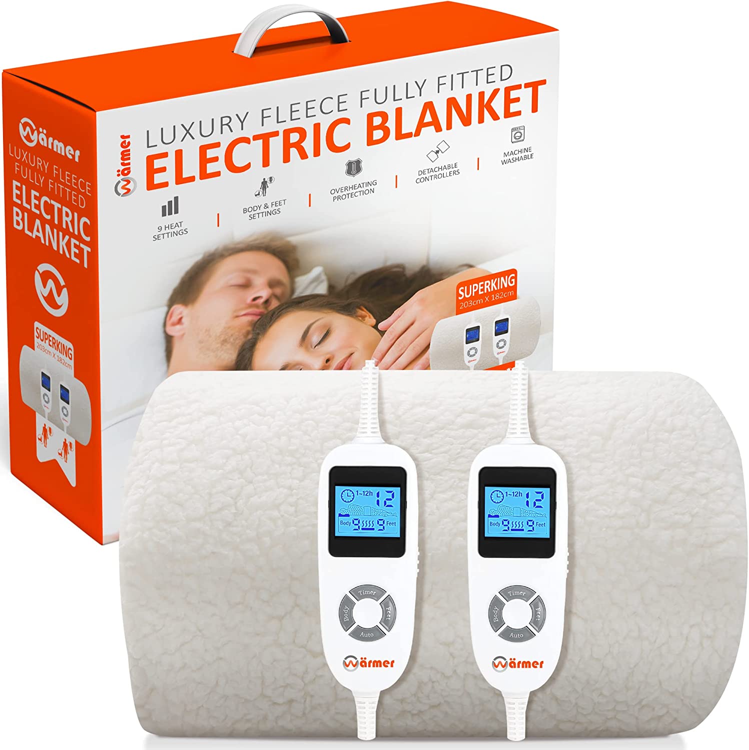 Bild von Warmer Electric Blanket SuperKing Size – Dual Control, Body&Feet Zone Setting, Fully Fitted Under Heated Blanket, Luxury Fleece,Timer,9 Heat Settings – Super King