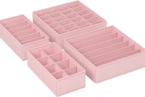 Bild von SONGMICS Set of 4 Underwear Drawer Organisers, Wardrobe Organisers for Bras, Undies, Ties, and Socks, Foldable Fabric Storage Boxes, Pink RUS04PK