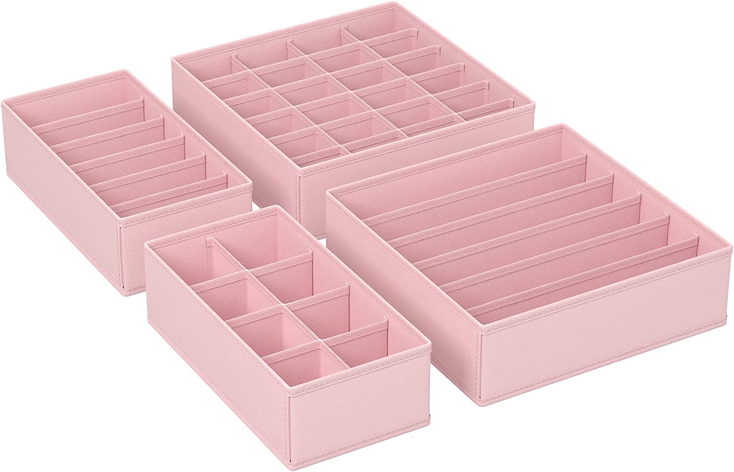Bild von SONGMICS Set of 4 Underwear Drawer Organisers, Wardrobe Organisers for Bras, Undies, Ties, and Socks, Foldable Fabric Storage Boxes, Pink RUS04PK