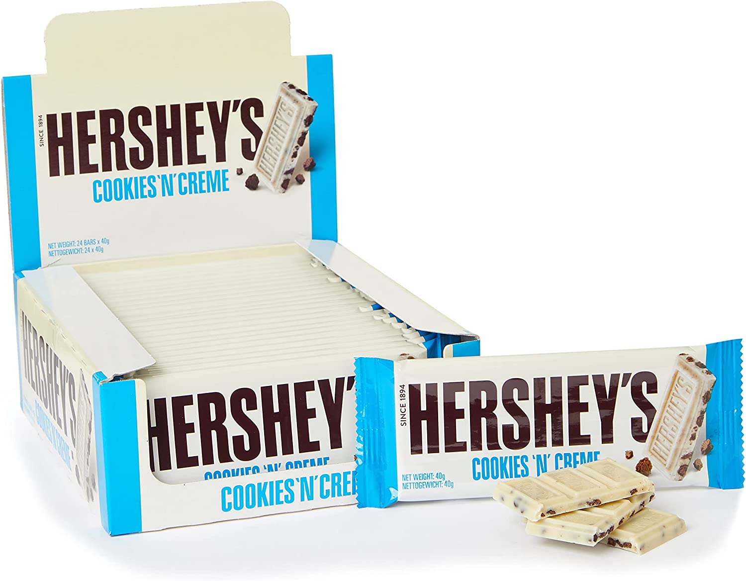 Bild von Hershey’s Cookies ‘n’ Crème, White Chocolate Flavour with Cookie Pieces, Pack of 24 x 40g