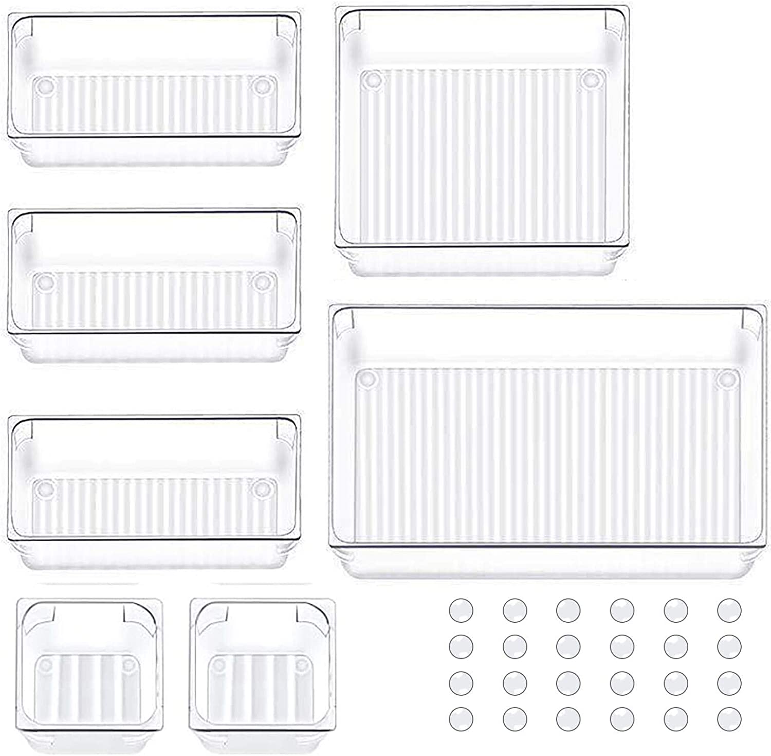 Bild von Yibaodan 7 Pack Desk Drawer Organizer Trays, 4 Size Bathroom Drawer Tray Dividers Versatile Storage Bins Plastic Vanity Trays Organizers Divider Container for Dresser Makeup Kitchen Utensil Office