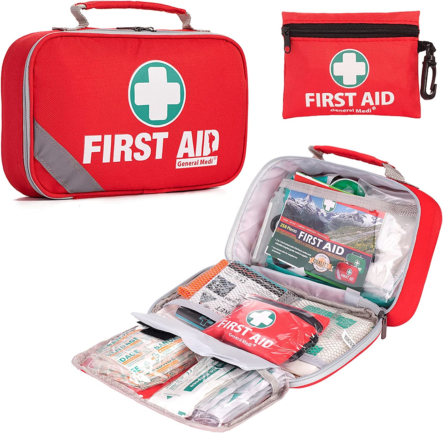 Bild von First Aid Kit (215 Piece) + Bonus 43 Piece Mini First Aid Kit – Includes Emergency Blanket, Bandage, Scissors for Home, Car, Camping, Office, Boat, and Traveling