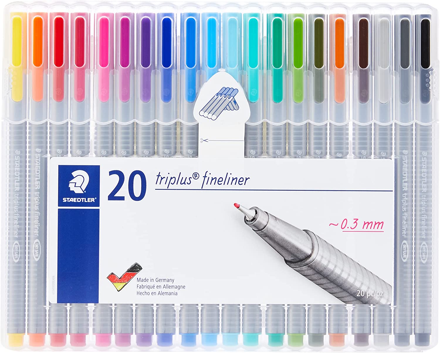Bild von Staedtler 334 SB20 0.3 mm Triplus Fineliner Pen – Assorted Colours (Pack of 20)