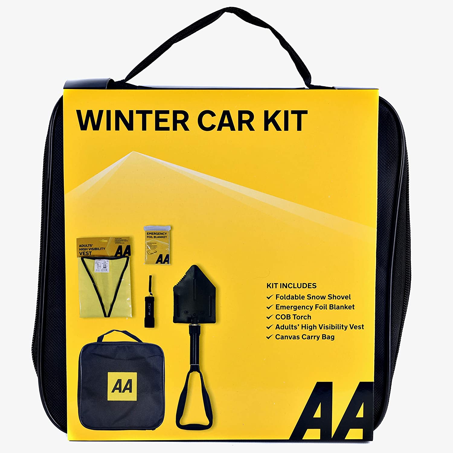 Bild von AA Winter Car Kit AA3386 – Folding Snow Shovel, LED/COB Torch, Foil Blanket, Hi-Vis Vest – Zipped Storage Bag – Suitable for Any Vehicle or Home