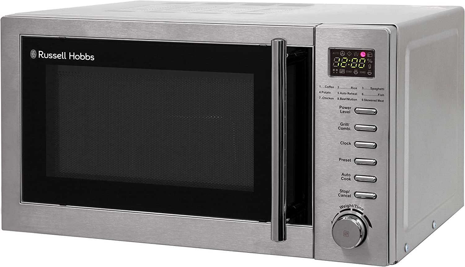 Bild von Russell Hobbs RHM2031 20 L 800 W Stainless Steel Digital Grill Microwave with 5 Power Levels, 1000 W Grill Power, Automatic Defrost, 8 Auto Cook Menus, Clock, Timer, Easy Clean