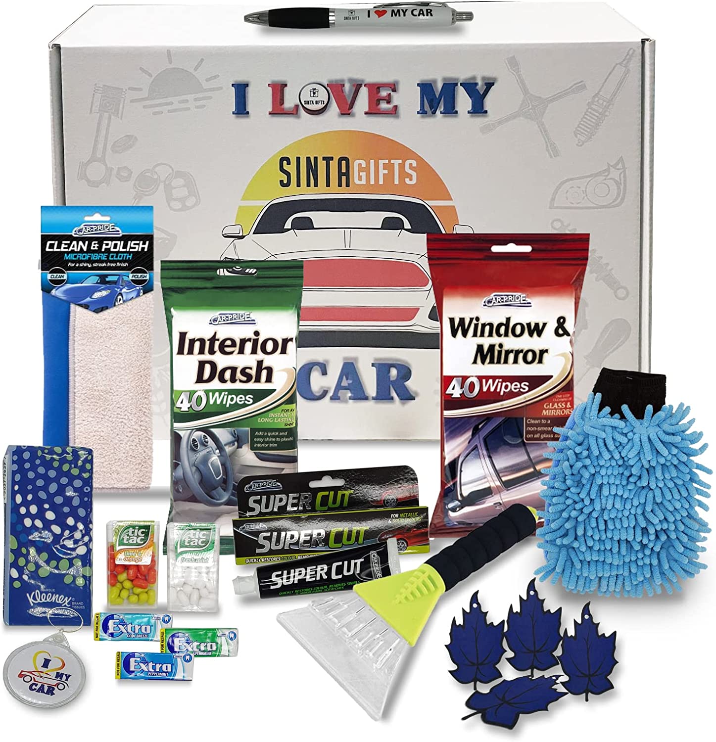 Bild von Sinta Gifts I Love My Car Gift Box | Practical Car Gifts for Him Featuring 18 Piece Set Car Accessories for Men | Everyday Gifts for Car Lovers & Drivers | Presented in an Eco-Friendly Decorative Box
