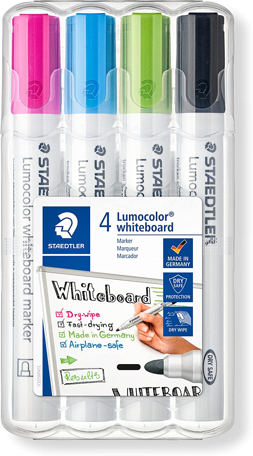 Bild von STAEDTLER 351 WP4-1 Lumocolor whiteboard markers, desktop box of 4 assorted colours, bullet tip