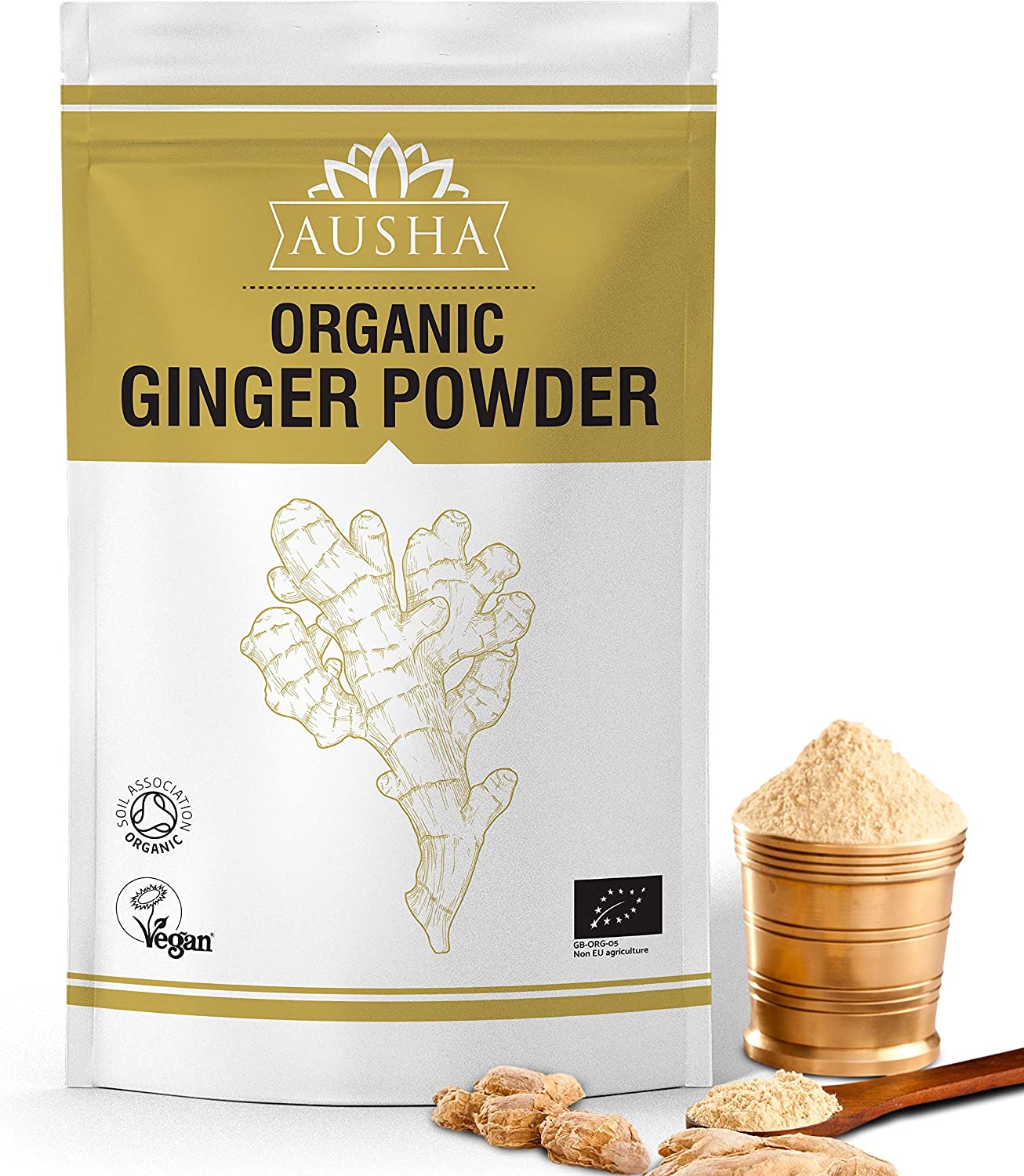 Bild von Ausha Organic Ginger Root Powder 250g | Ginger Tea | Anti Inflammatory, Immunity, Digestion Aid | Cooking ,Wellness