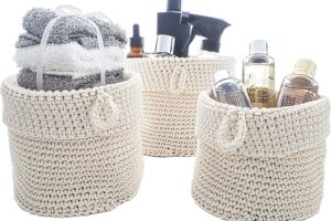 Bild von Clay Roberts Round Storage Baskets, Set of 3, Cream, Fabric Basket Organisers, Woven Knitted, Round Storage Baskets for Home & Bathroom Accessories, Large, Medium and Small