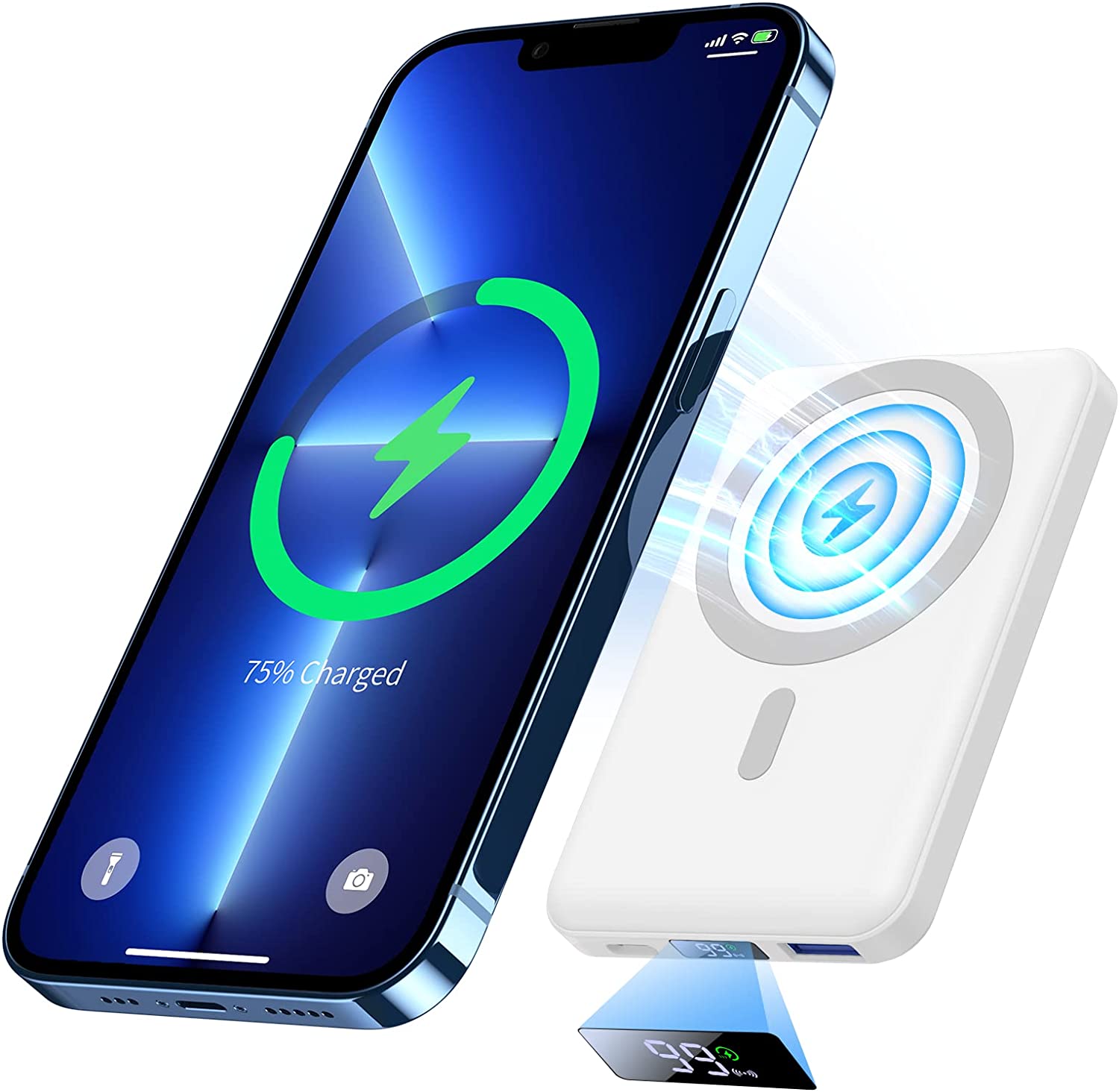 Bild von Magnetic Power Bank 10000mAh, Yiisonger 15W Wireless Fast Charging Portable Small Charger Battery Pack PD 20W & QC 22.5W Usb Type C Compatible for iphone 14/13/12 Series(White)