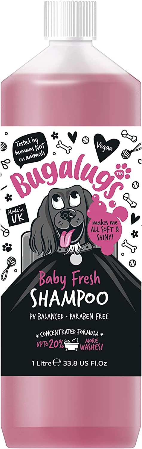 Bild von BUGALUGS Baby Fresh Dog Shampoo 1 Litre, 1L dog grooming shampoo products for smelly dogs with baby powder scent, best puppy shampoo baby fresh, shampoo conditioner, Vegan pet shampoo (1 Litre)