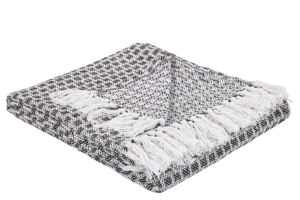 Bild von Beliani Blanket Black and White Cotton with Tassels Rectangular 130 x 160 cm Bed Throw Decoration Material:Cotton Size:x2x130