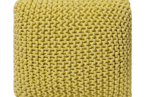 Bild von Beliani Pouf Ottoman Yellow Knitted Cotton EPS Beads Filling Square Small Footstool 50 x 50 cm Material:Cotton Size:50x31x50