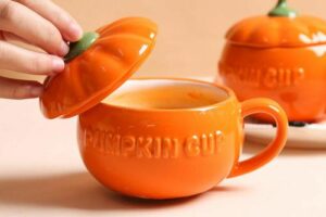 Bild von Pumpkin-shaped ceramic mug with lid, halloween decorations, halloween pumpkin mug（300ml）