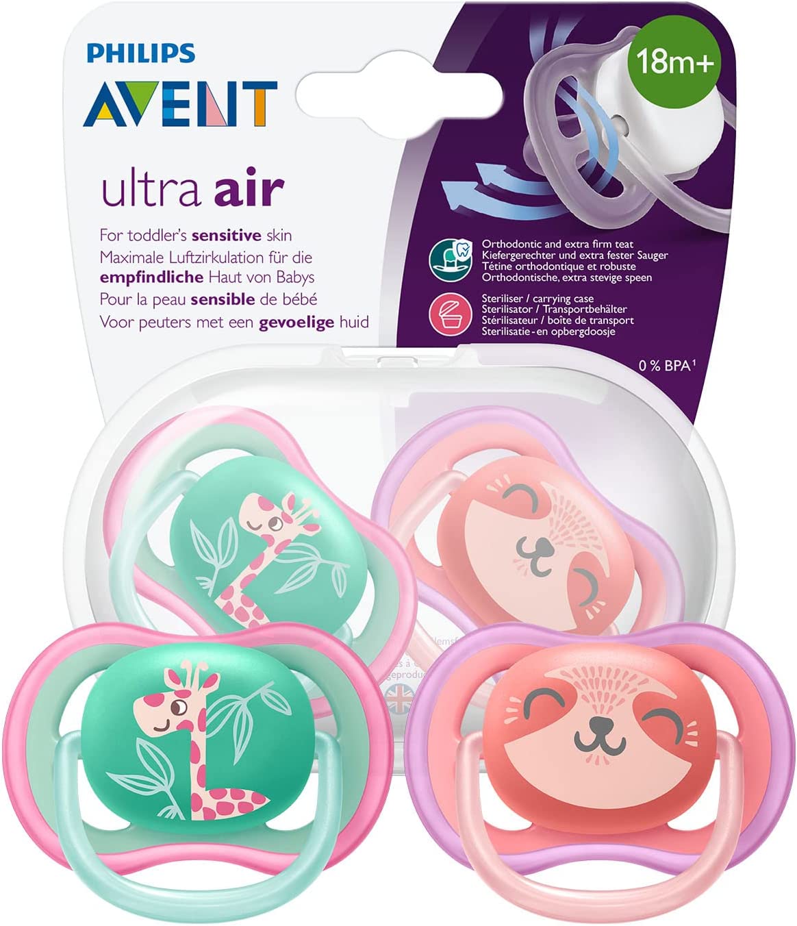 Bild von Philips Avent SCF349/12 Ultra Air Dummy 18+ months, Breathable Orthodontic, BPA free, Double pack, Giraffe/Panda