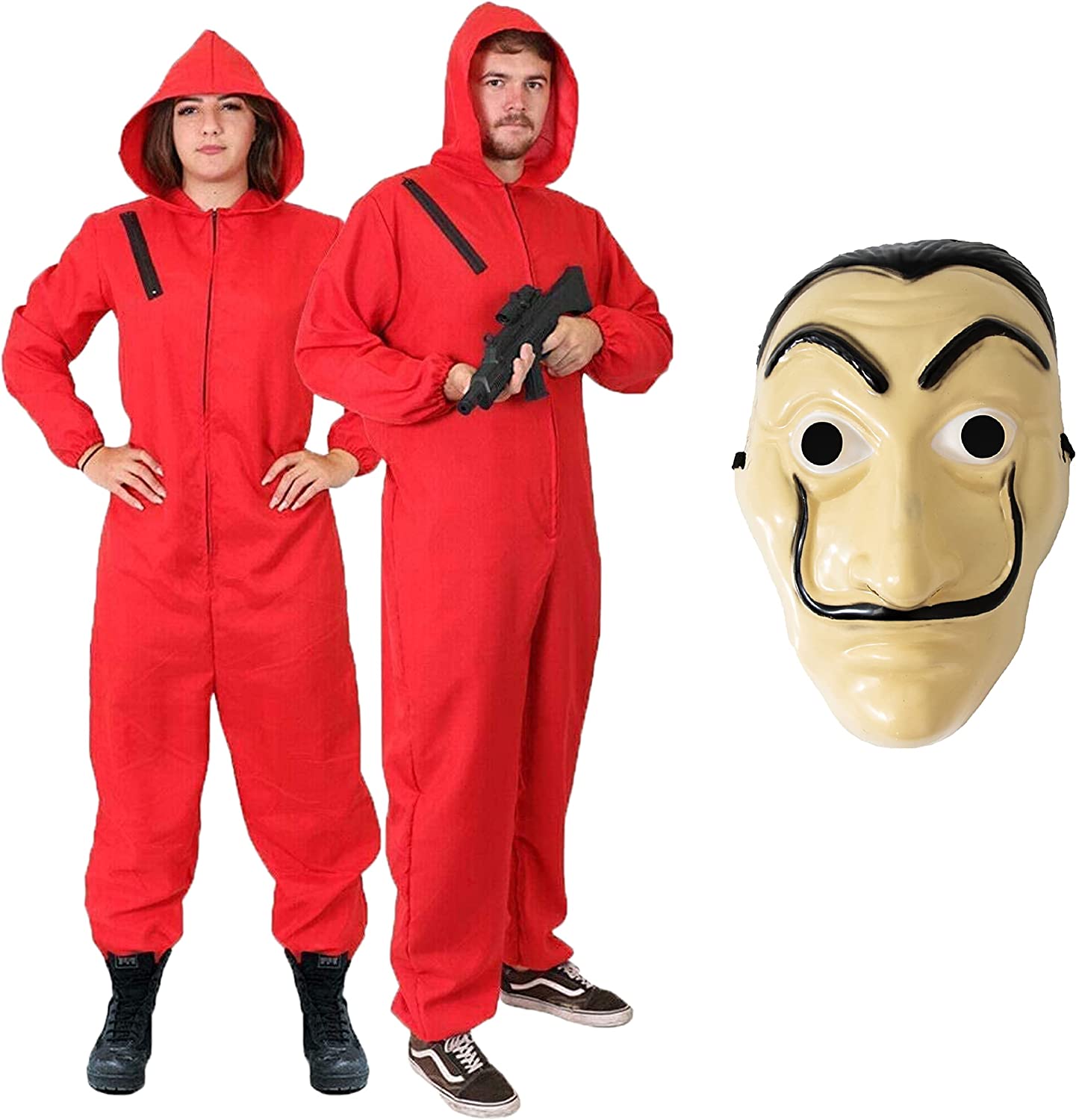 Bild von Adults Unisex Bank Robber Fancy Dress Costume – Red Jump Suit With Hood Costume & Face Mask – T.V. Show Fancy Dress (Small – 44 Inch Chest)