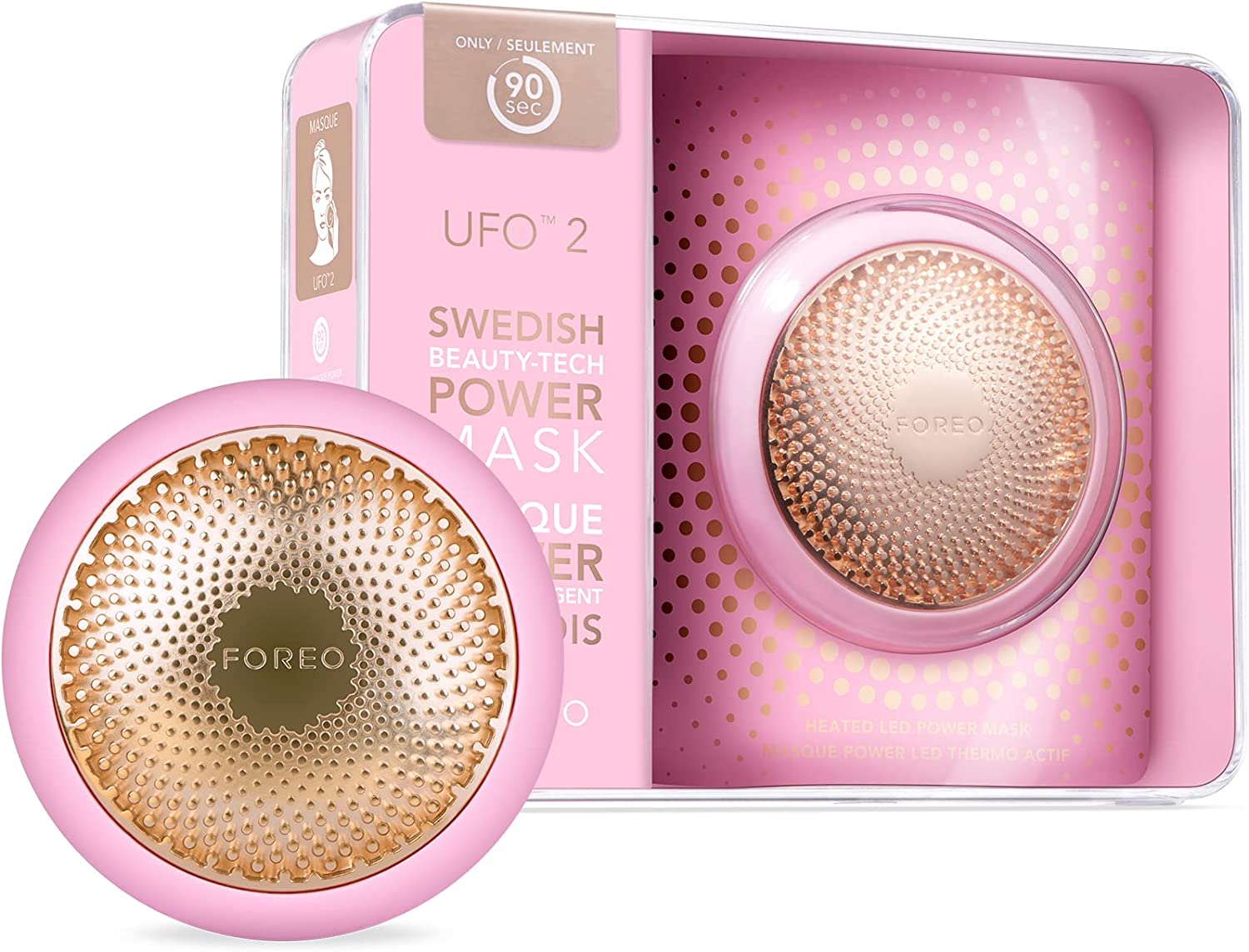 Bild von Foreo Ufo 2 Full Facial Led Mask Treatment, Full Led Spectrum & Red Light Therapy, Face Masks Beauty Treatment, Warming, Cooling, Face Massager, Moisturiser, Increased Skin Care Absorption, Pearl Pink