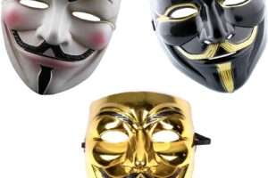 Produktbild von GrassVillage Anonymous Halloween V for Vendetta 3 pc Mask Set – Gold, White and Black – PARTY, WORLD BOOK WEEK / HALLOWEEN KIT