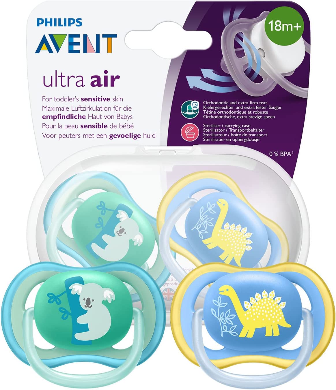 Bild von Philips Avent SCF349/11 Ultra Air Dummy 18+ months, Breathable Orthodontic, BPA free, Double pack, Dinosaur/Koala