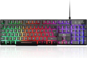 Produktbild von Bactlit Gaming Keyboard,Rii RK100 Plus 7 Color Rainbow LED Backlit Mechanical Feeling USB Wired Gaming Keyboard (UK Layout)