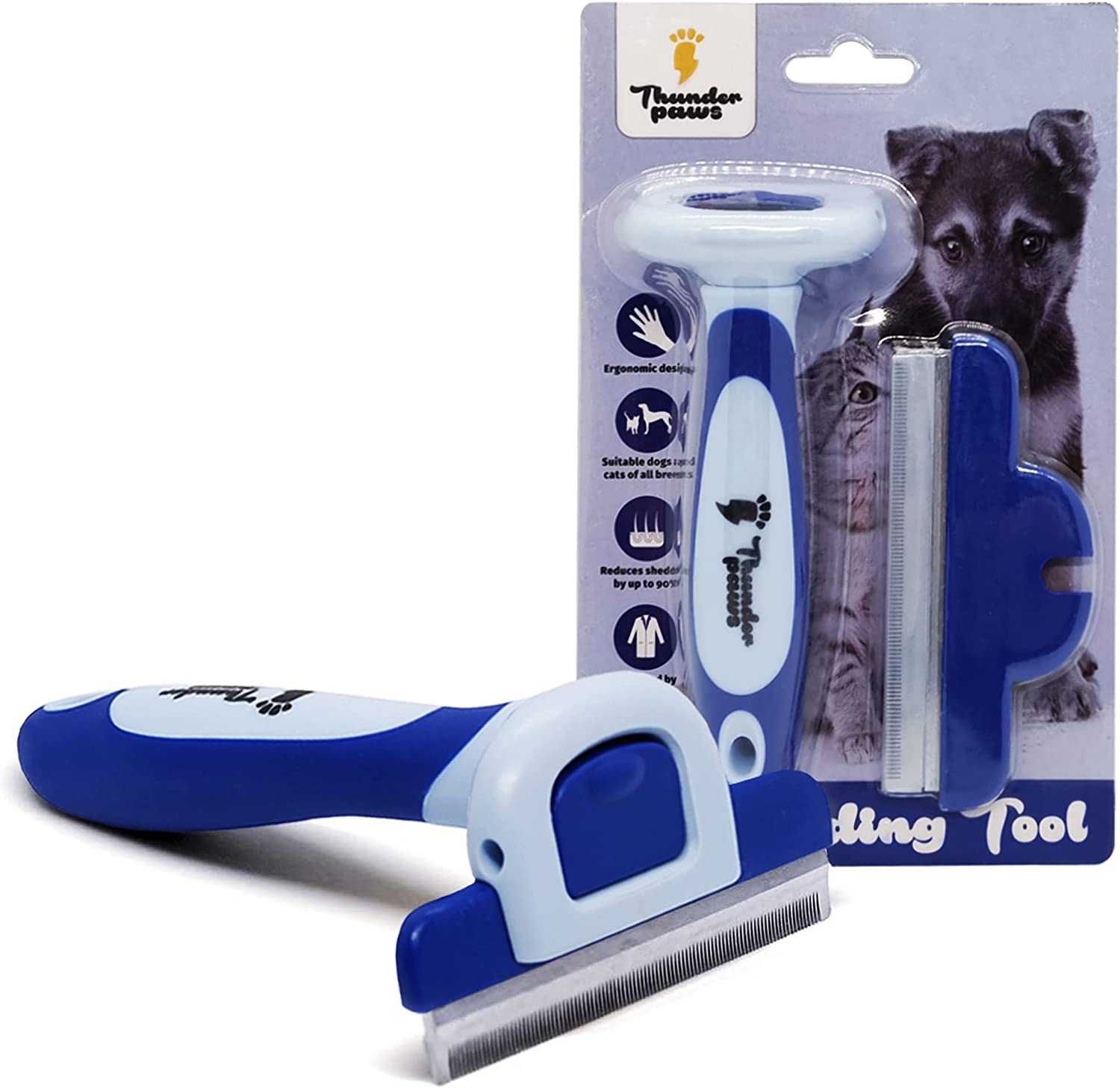Bild von Thunderpaws Professional De-Shedding Tool and Pet Grooming Brush, D-Shedz for Breeds of Dogs, Cats with Short or Long Hair, Small, Medium and Large (Blue)