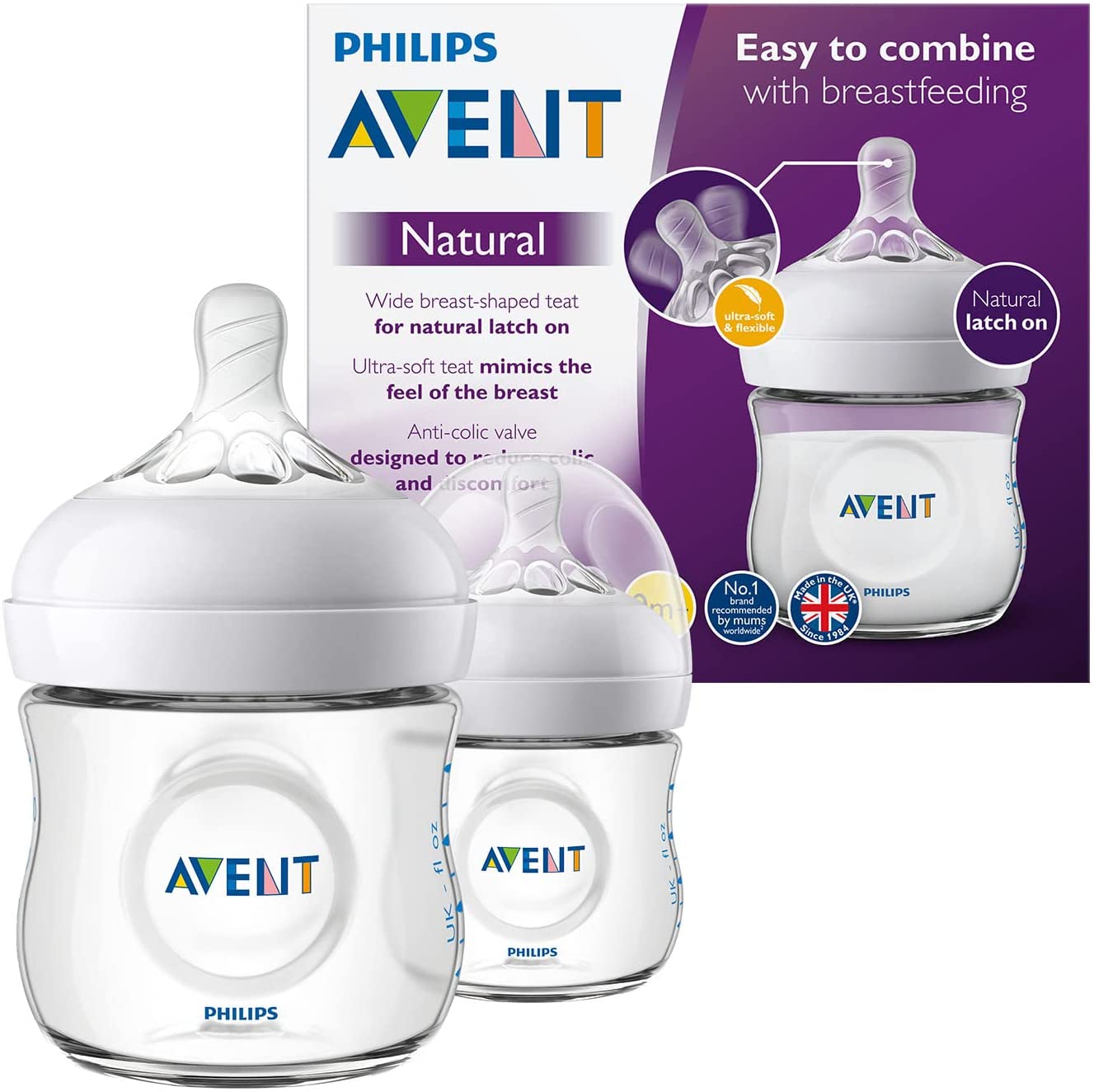 Bild von Philips Avent SCF030 / 27 – 125 ml natural bottle, Pack of 2 baby bottles, Transparent