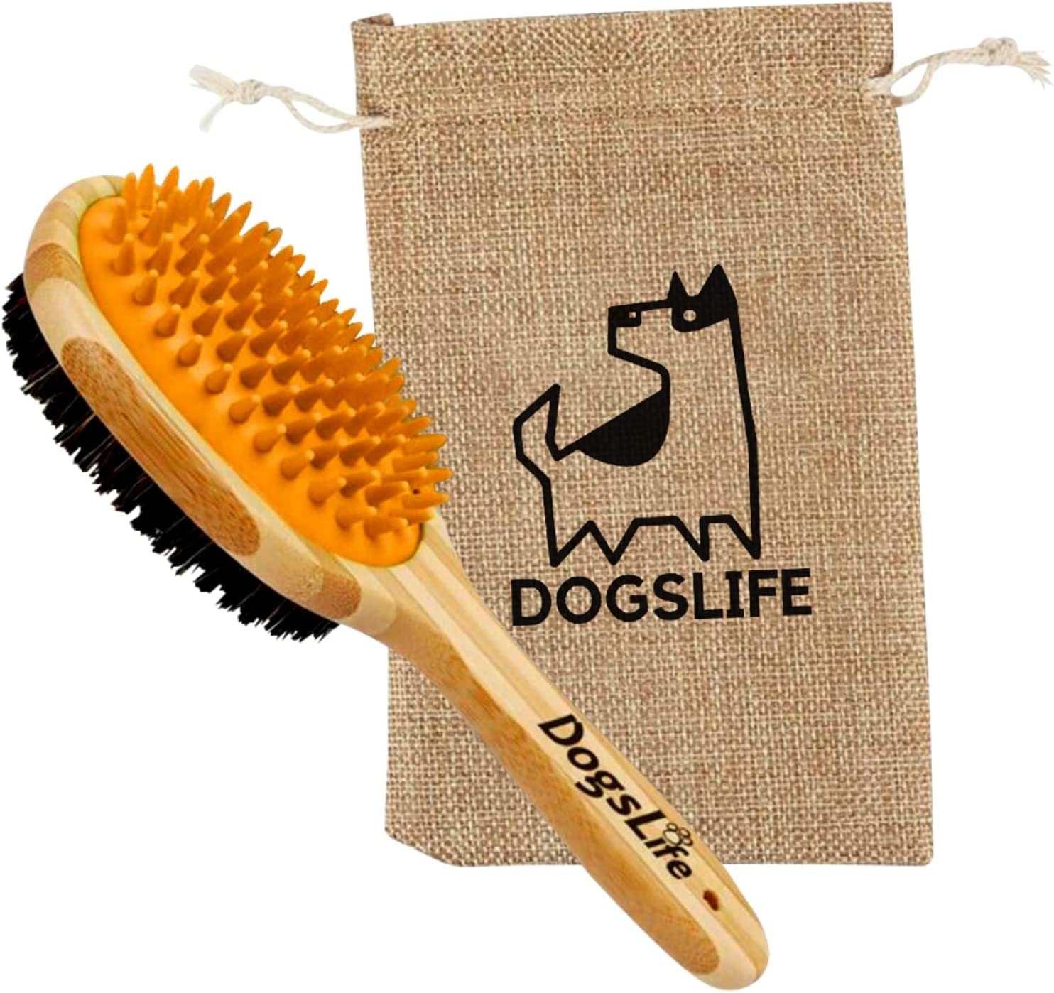 Bild von Bamboo Dog Brush with Silicone Massager for Dog Grooming | Massaging & Bathing | Free Reusable Eco-friendly Bag | Proven Double Sided Pet Brush Perfect For Long, Medium & Short Haired Dogs.…