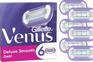 Produktbild von Gillette Venus Deluxe Smooth Swirl Razor Blades Women, Pack of 6 Razor Blade Refills, Lubrastrip with A Touch of Vitamin E