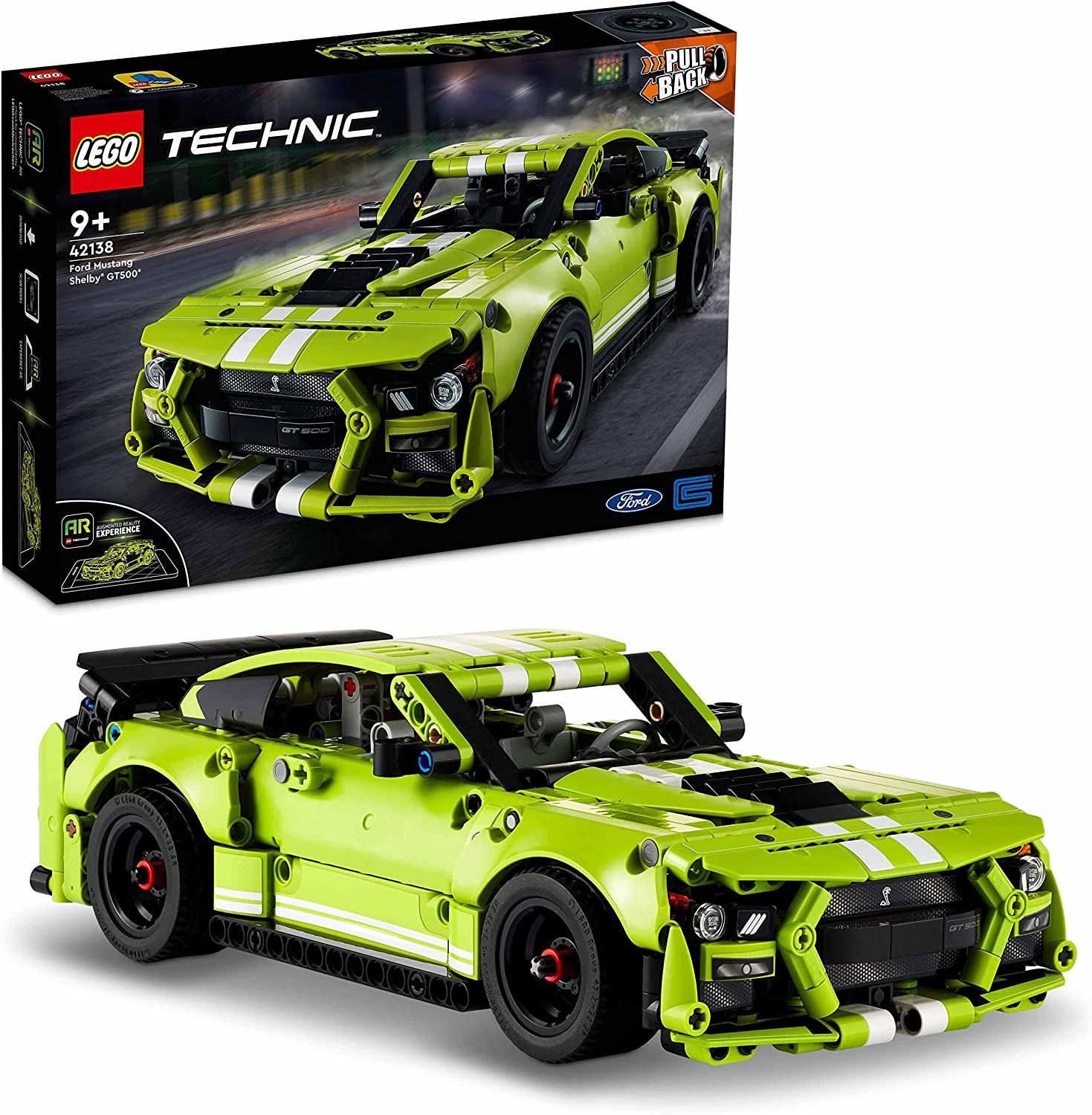Bild von LEGO 42138 Technic Ford Mustang Shelby GT500 Set, Pull Back Drag Toy Race Car Model Building Kit, Gifts for Kids and Teens with AR App Play Feature