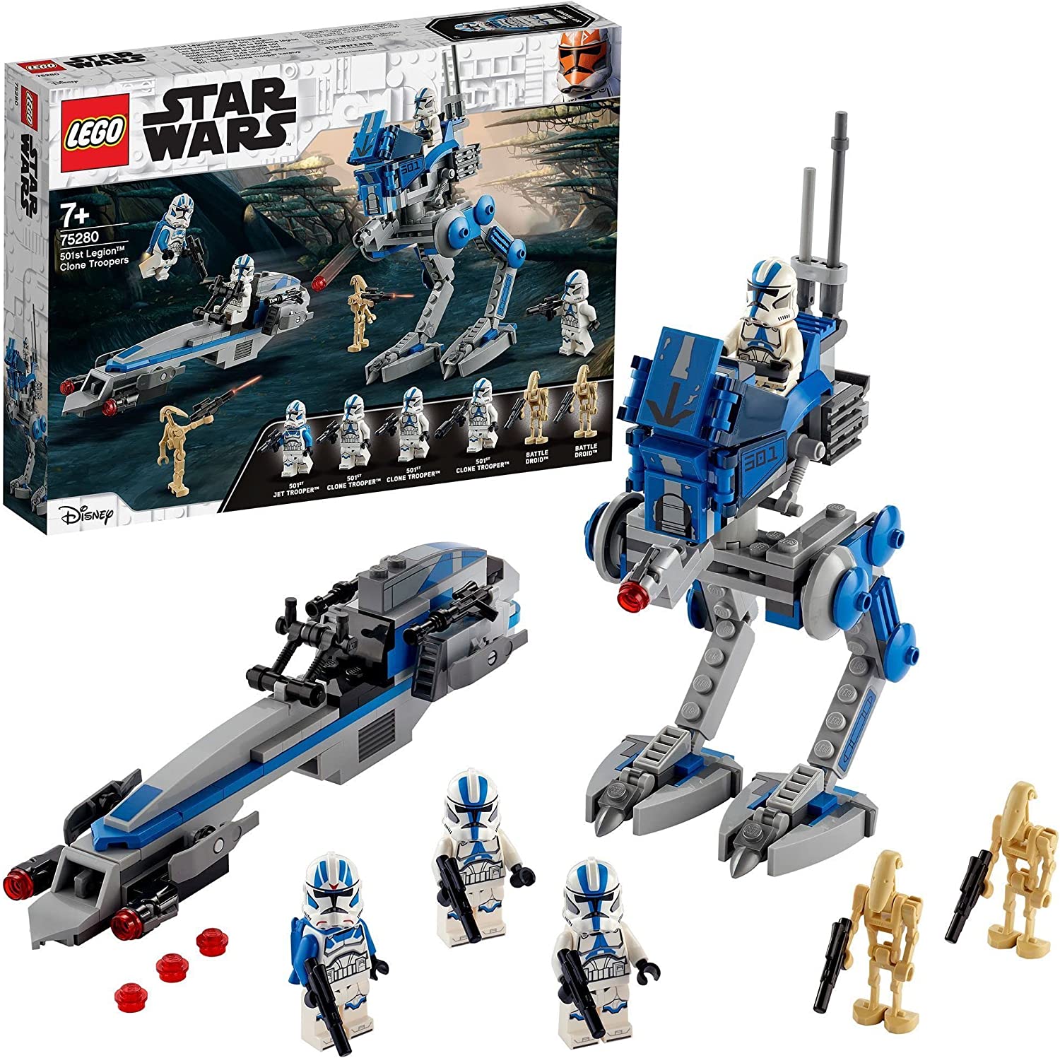 Bild von LEGO 75280 Star Wars 501st Legion Clone Troopers Building Toy, Gift for Boys & Girls age 7 Plus with Battle Droid Figures, AT-RT Walker and BARC Speeder