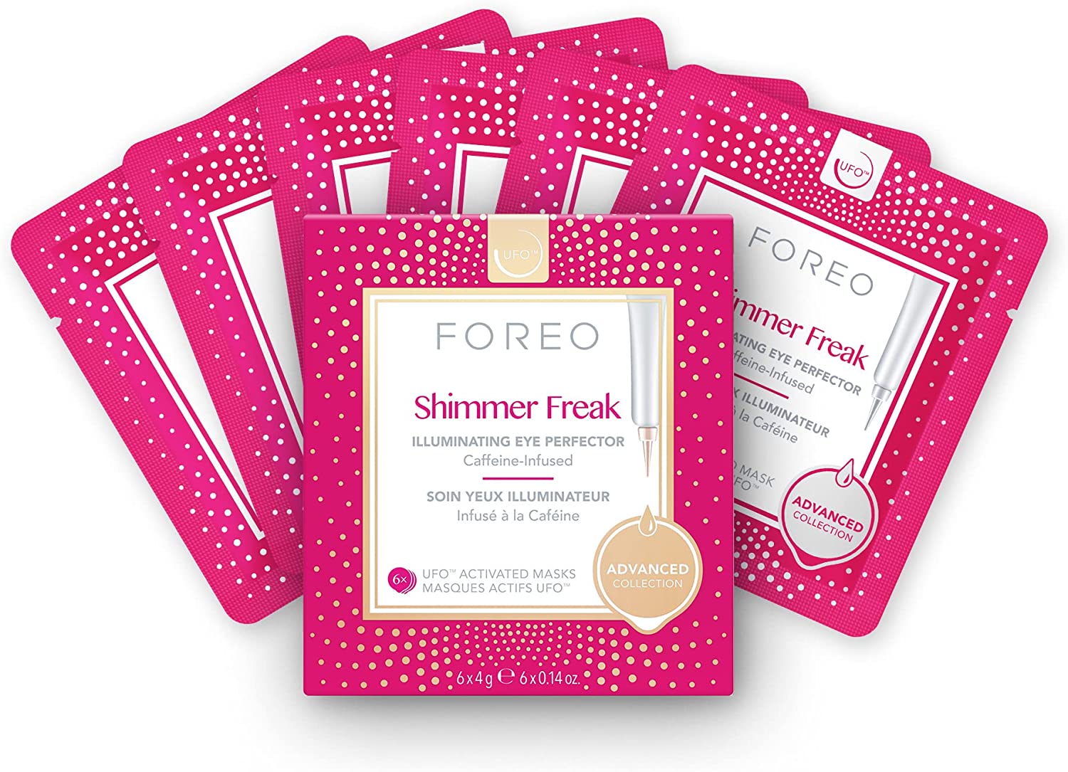 Bild von FOREO Shimmer Freak UFO Activated Facial Mask for Dark Circles & Puffiness, 6 pack, Eye Illuminating, Niancinamide, Caffeine & Rose Water, Clean Formula, Cruelty-free, Compatible with UFO & UFO 2
