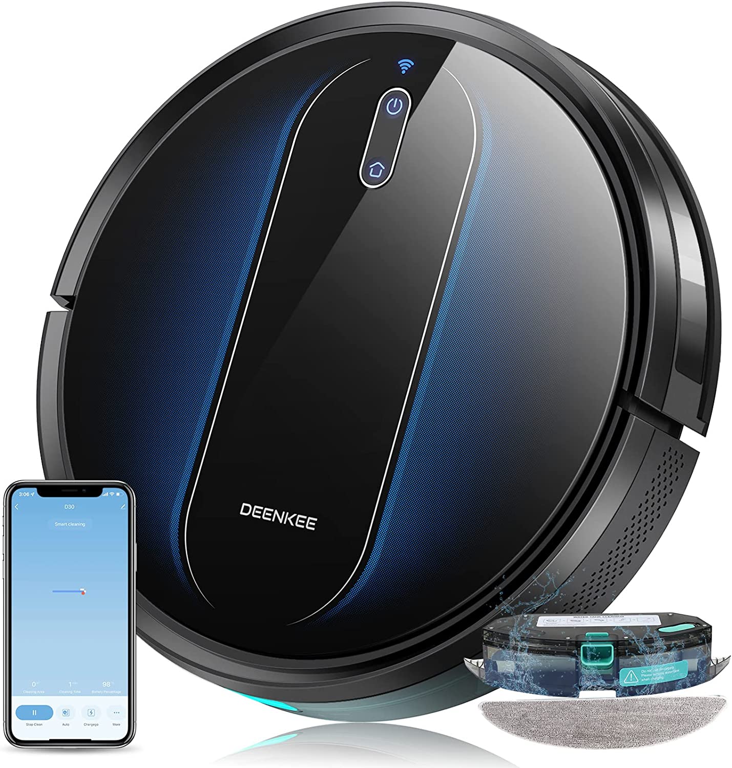 Bild von Robot Vacuum Cleaner with Mop 4-in-1,Deenkee High Suction,Route Planning,Self-Charging,Carpet Auto Boost,Slim Quiet App/WiFi/Alexa Control Robotic Vacuum Cleaner for Hard Floor Carpet Pet Hair