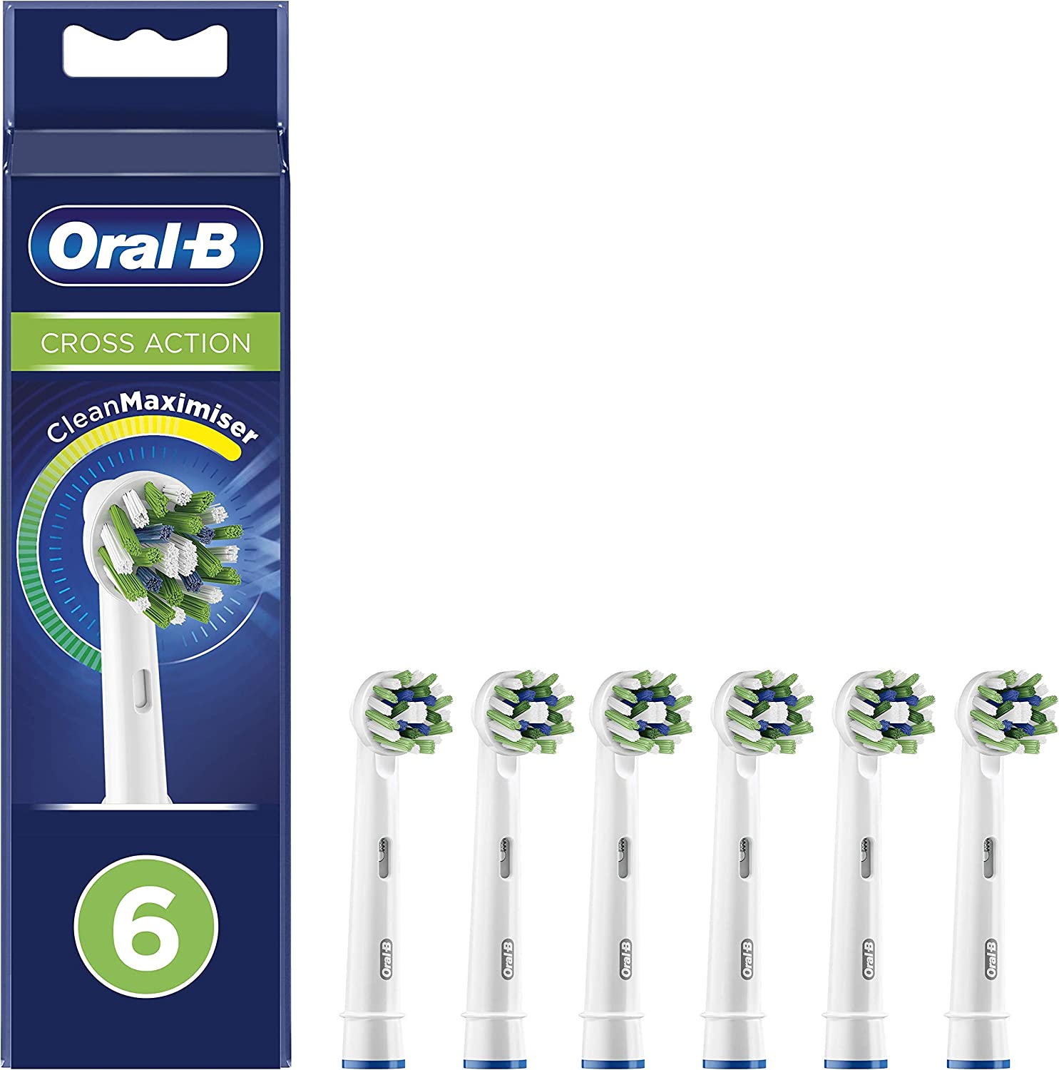 Bild von Oral-B Cross Action Electric Toothbrush Head with CleanMaximiser Technology, Angled Bristles for Deeper Plaque Removal, Pack of 6, White