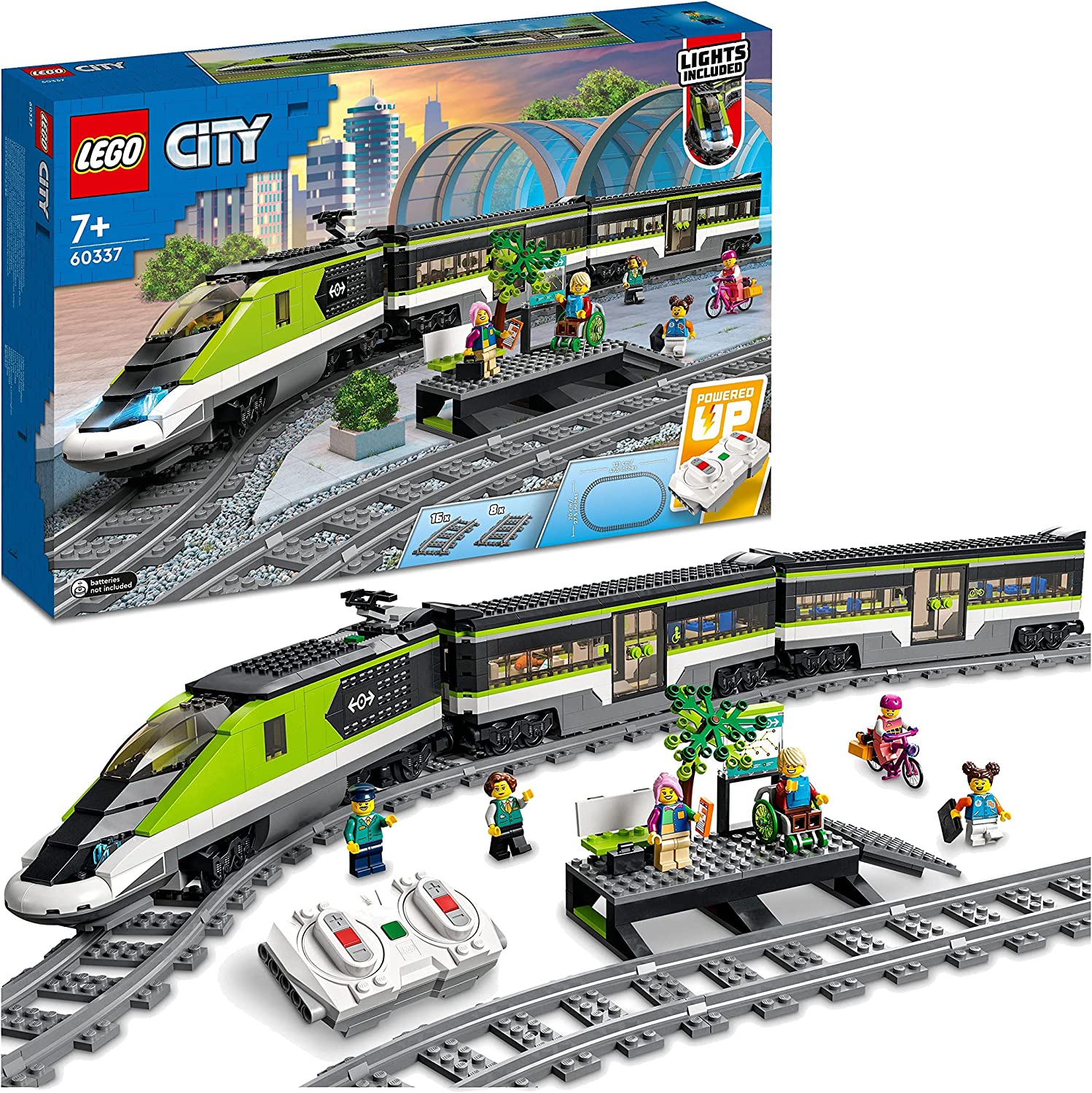 Bild von LEGO 60337 City Express Passenger Train Set, Remote Controlled Toy, Gifts for Boys & Girls with Working Headlights, 2 Coaches and 24 Track Pieces