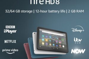 Bild von Fire HD 8 Tablet, 8″ HD display, 32 GB, Black – with Ads, designed for portable entertainment (2020 release)