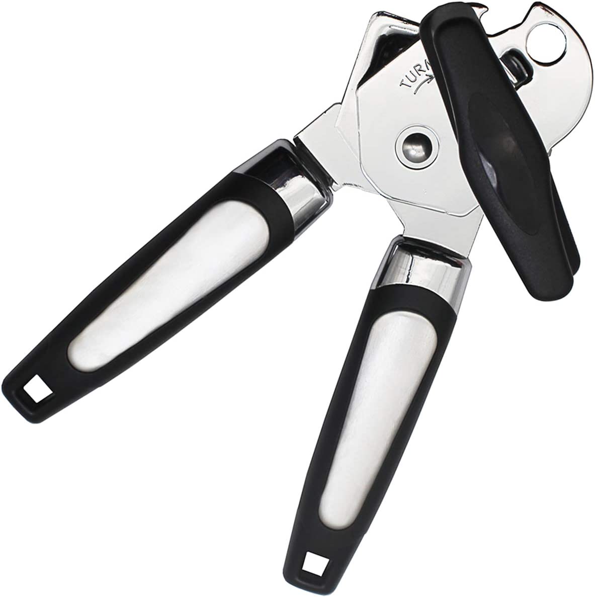 Bild von Stainless Steel Manual Can Opener, with Large Turn Knob and Sharp Blade Professional Heavy Duty, Ergonomic Smooth Edge Jar/Bottle/Tin Opener, Black