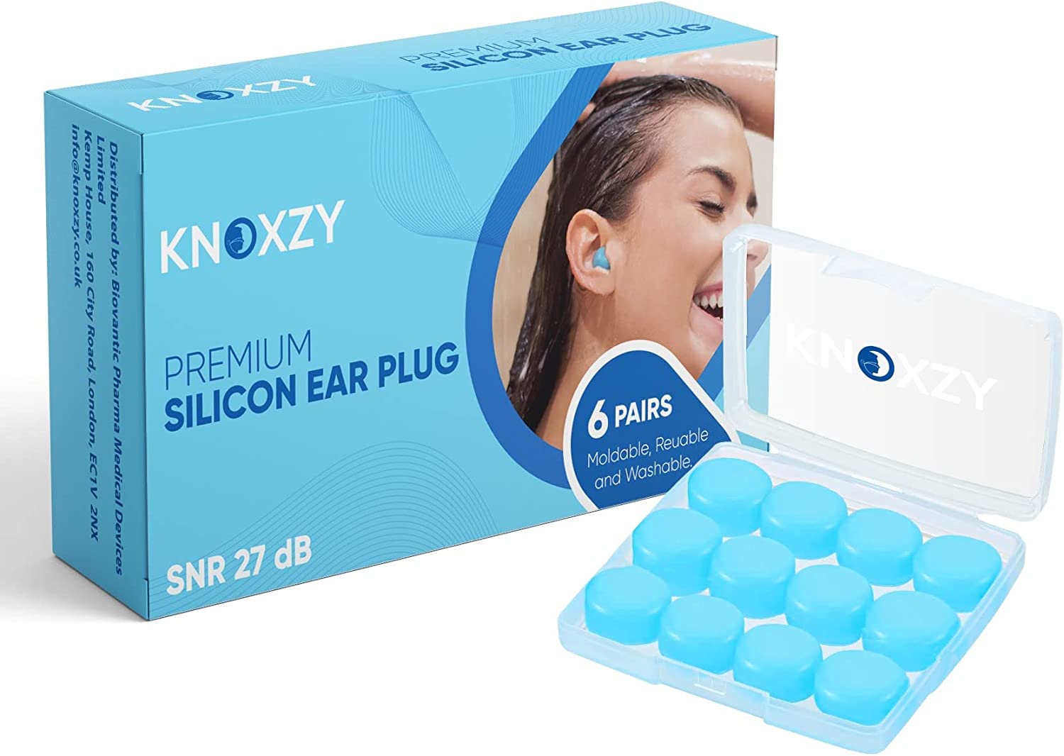 Bild von Knoxzy Silicone Ear Plugs for Sleeping Re-Usable Waterproof, SNR = 27dB Noise Cancelling Premium Moldable Ear Plugs for Sleeping, Travelling, Studying Noise Reduction