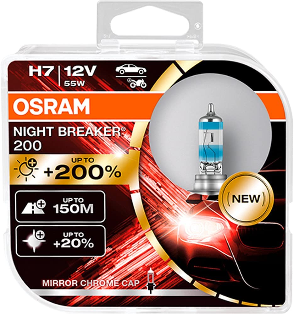Bild von OSRAM NIGHT BREAKER 200, H7, +200% more brightness, halogen headlight lamp, 64210NB200-HCB, 12V, Duo Box (2 lamps)