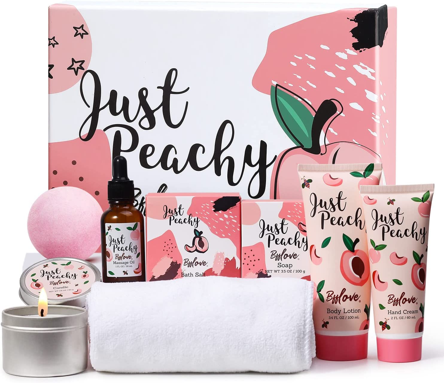 Bild von Birthday Gifts for Her, Spa Gift Sets for Women 8PCS Gift sets Peach Scent with Hand Cream, Towel, Bath Bomb, Candle, Oil