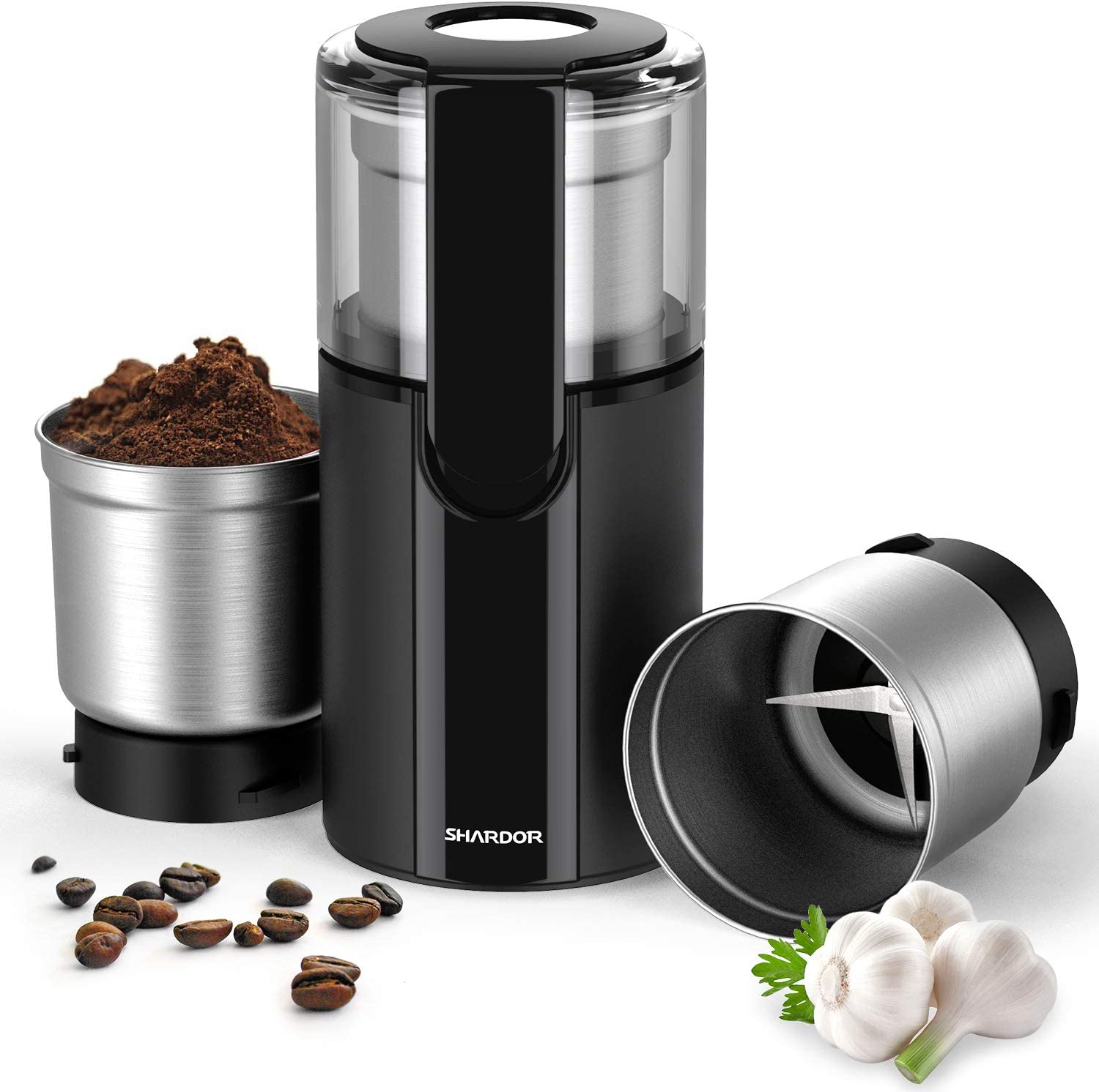 Bild von SHARDOR Coffee & Spice Grinders Electric with 2 Removable Stainless Steel Bowls for Dry or Wet Grinding, 70g.