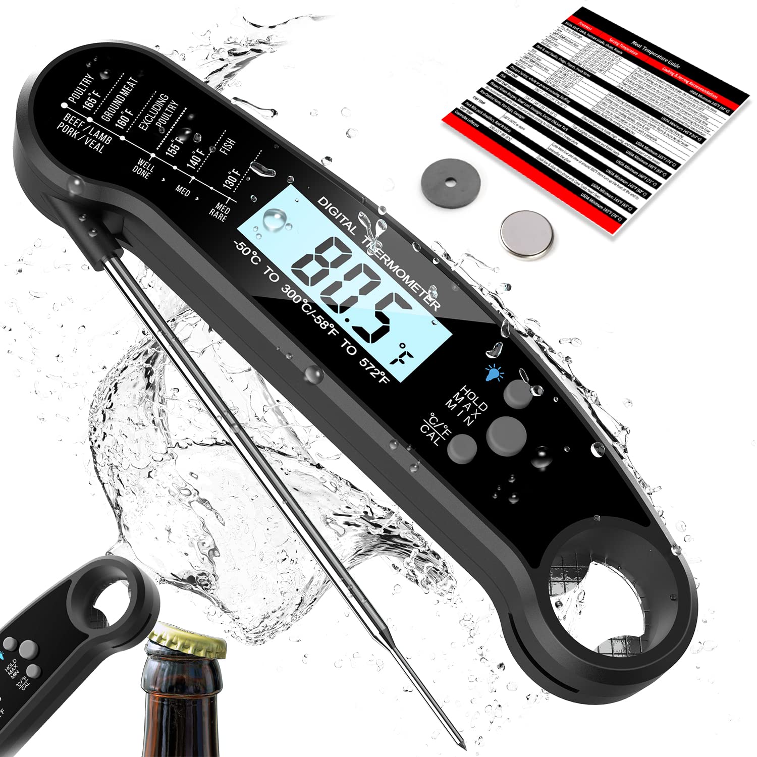 Bild von Meat Thermometer with Probe – Instant Read Waterproof Kitchen Digital Food Thermometer for Cooking, Baking, Liquids, Candy, Grilling BBQ & Air Fryer