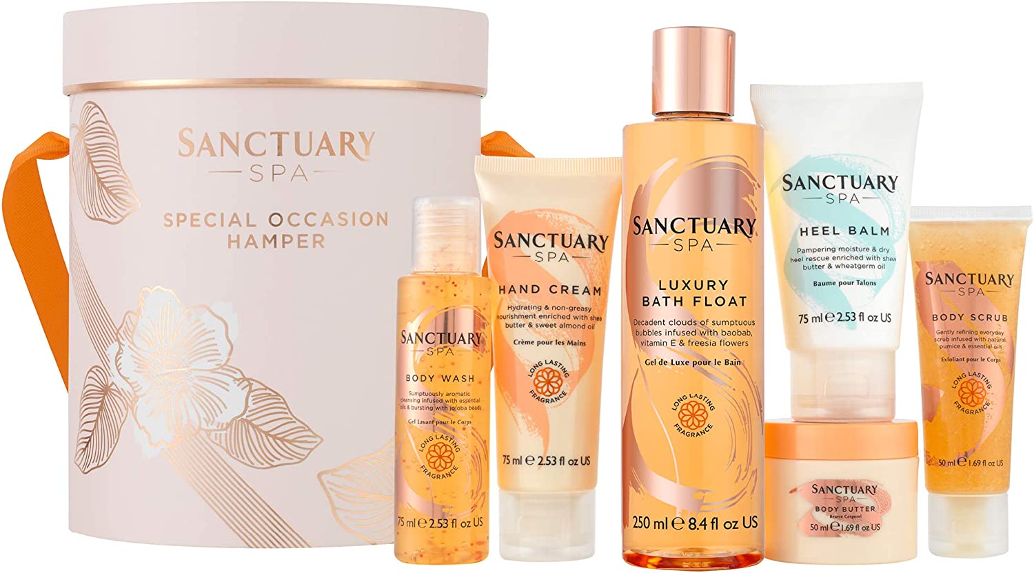 Bild von Sanctuary Spa Gift Set, Special Occasion Hamper With Shower Gel, Body Scrub, Body Butter, Bubble Bath, Hand Cream and Foot Cream, Gift For Women, Birthday, Vegan and Cruelty Free