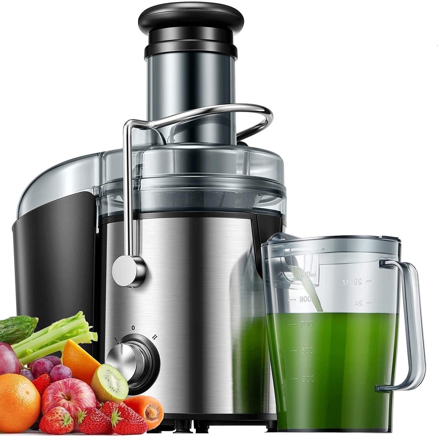 Bild von Juicer, 800W Juicer Machine Whole Fruit and Vegetables Easy to Clean, Dual Speed Juicer Extractor with Higher Juice and Nutrition Yield, Anti-Drip Function, Stainless Steel, Silver