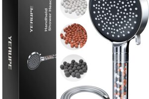 Bild von Water Saving Shower Head and Hose – YEAUPE Filter Low Flow Shower Head High Pressure Energy Efficient Shower Head Power Water Softener Shower Heads with Anti-limescale Silicone Nozzles Eco Shower Head