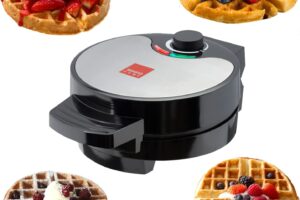 Produktbild von Global Gourmet – American Waffle Maker Iron Machine 700W I Electric I Stainless Steel Mould I Non-Stick Coating I Recipes I Deep Cooking Plates I Adjustable Temperature Control – Black