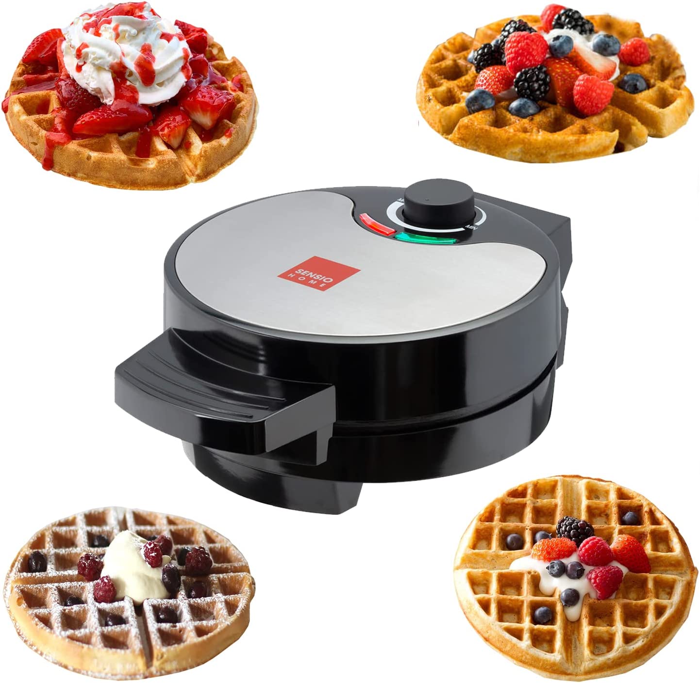 Bild von Global Gourmet – American Waffle Maker Iron Machine 700W I Electric I Stainless Steel Mould I Non-Stick Coating I Recipes I Deep Cooking Plates I Adjustable Temperature Control – Black