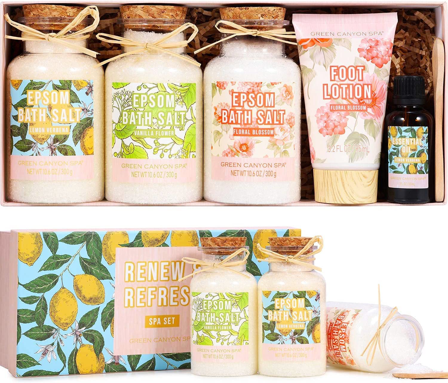 Bild von Foot Care Gift Set Epsom Bath Salts for Women Gift, 3 * 300g Foot Soaks with Lemon Essential Oil & Moisturize Foot Lotion for Bath Soak and Foot Soaking, Relaxing Spa Gift Christmas Gift